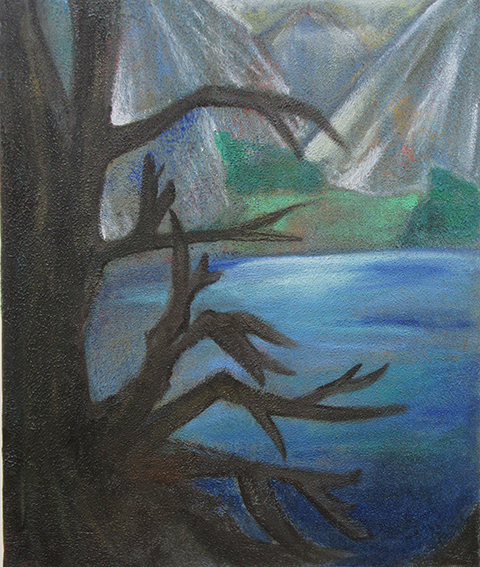 タイトル「森の湖」油彩